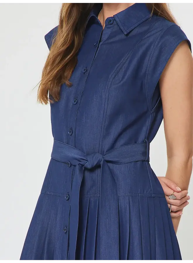 Denim Button Down Pleated Mini Dress -