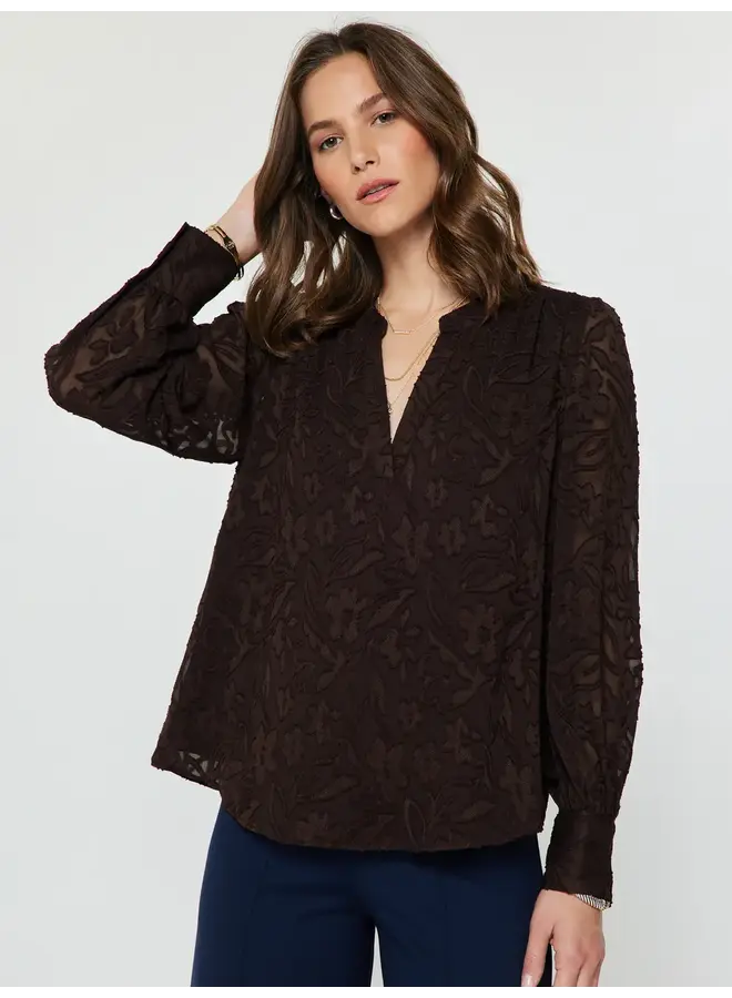 Split Neck Floral Jacquard Blouse
