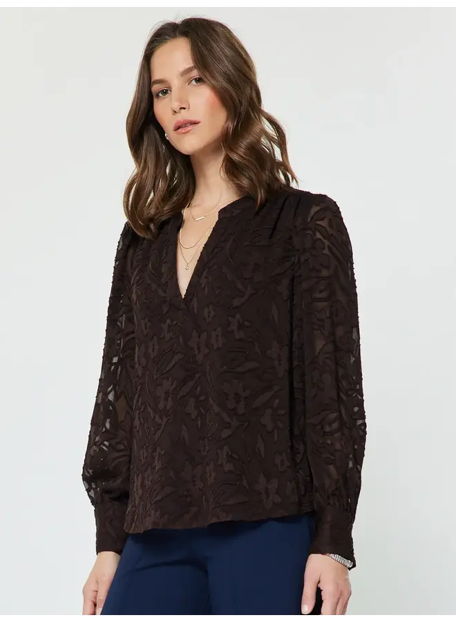 Split Neck Floral Jacquard Blouse