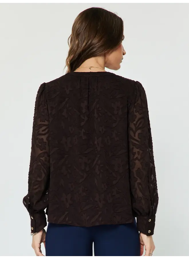 Split Neck Floral Jacquard Blouse