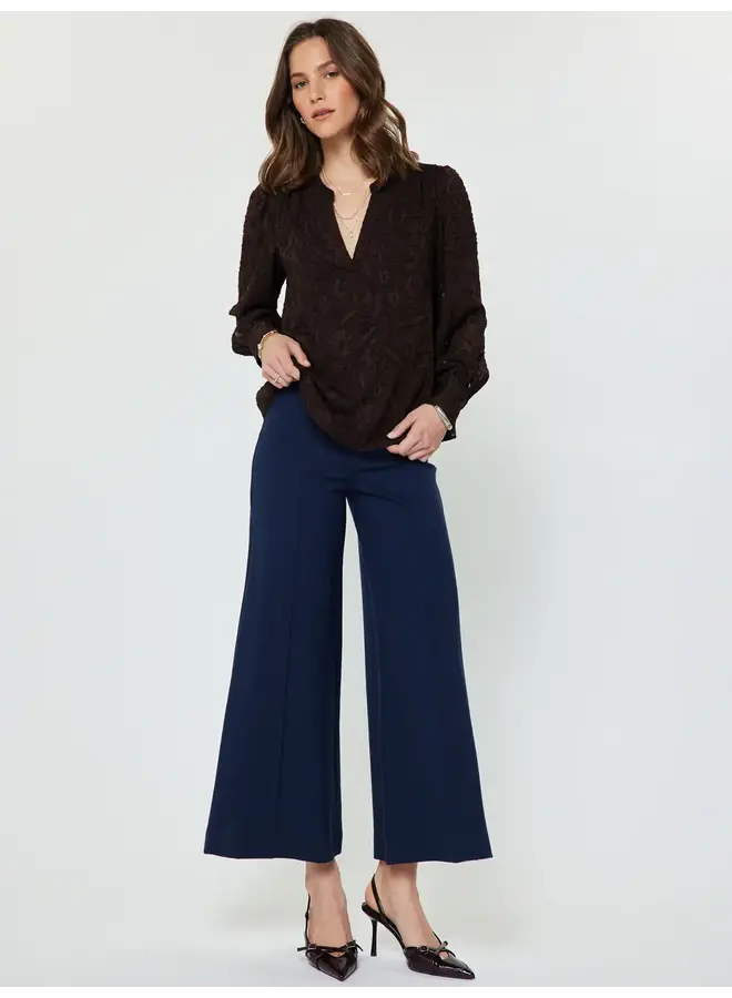 Split Neck Floral Jacquard Blouse