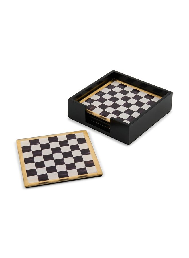 Courtly Check Glass Coasters, Set of 4