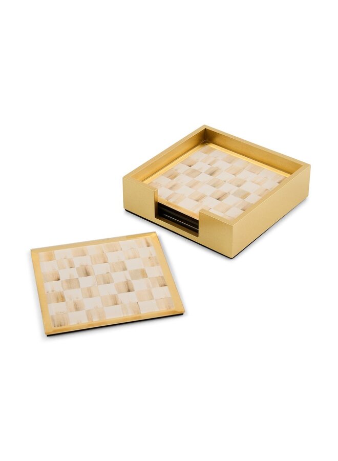 Mocha Check Glass Coasters, Set of 4