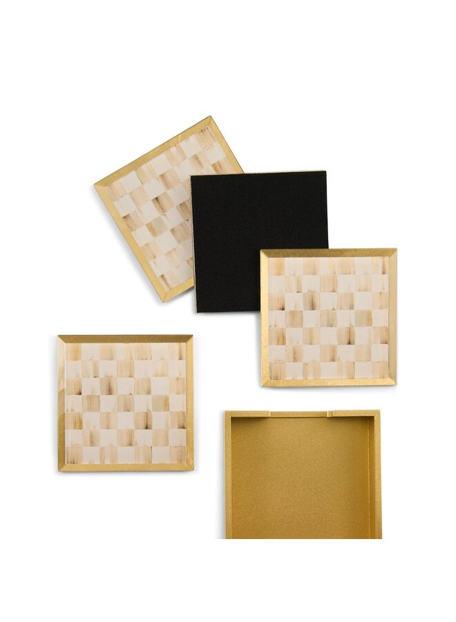 Mocha Check Glass Coasters, Set of 4