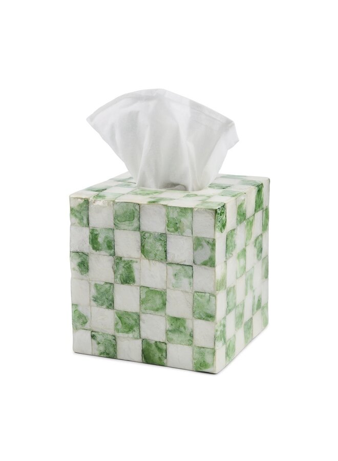 Sage Check Capiz Boutique Tissue Box Cover