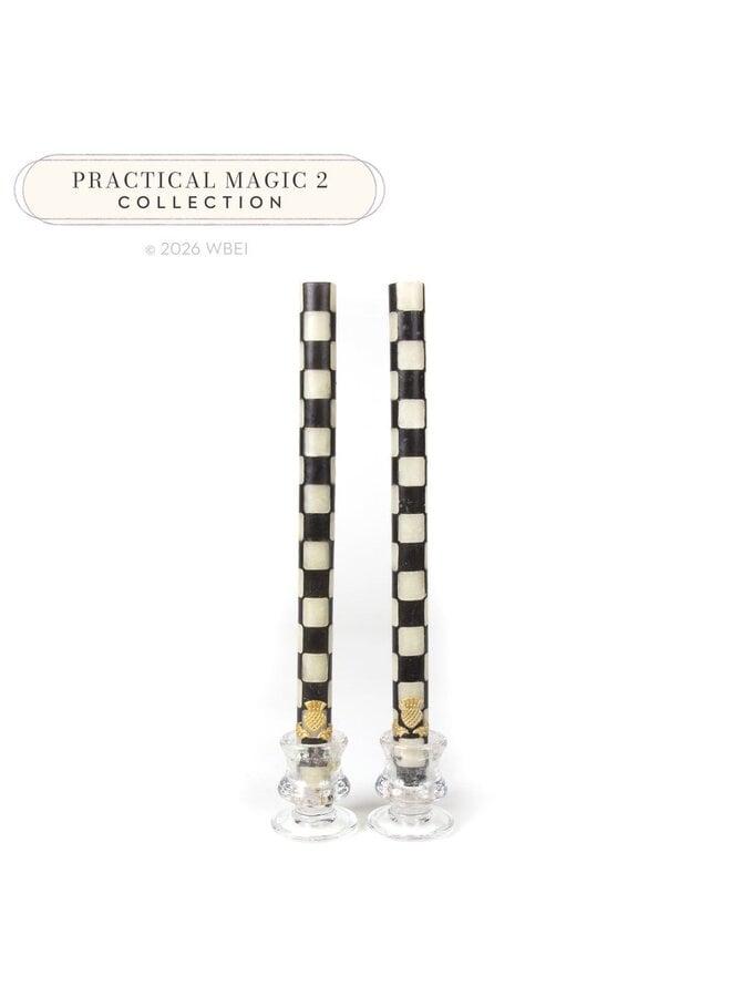 Check Black & Ivory Dinner Candles, Set of 2