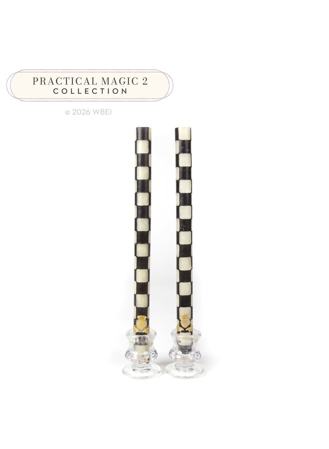 Check Black & Ivory Dinner Candles, Set of 2