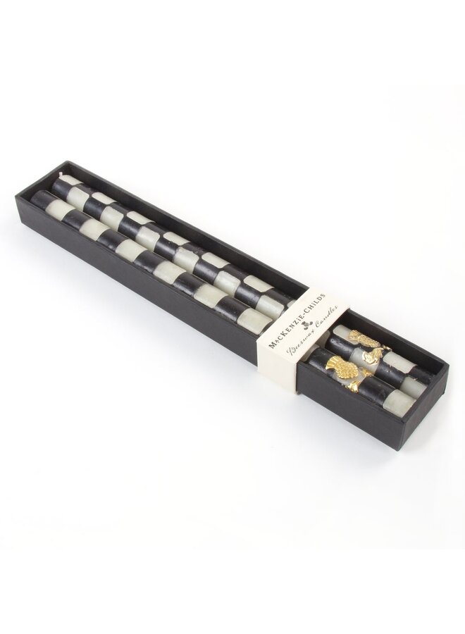 Check Black & Ivory Dinner Candles, Set of 2