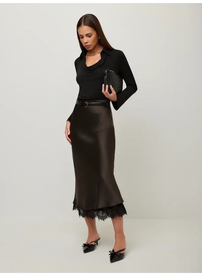 Mia Lace Trim Bias Midi Skirt-
