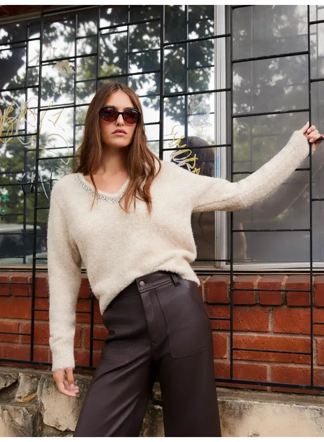 Ash Embellished V Neck Sweater-