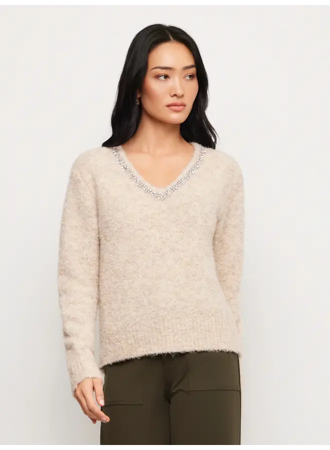 Ash Embellished V Neck Sweater-