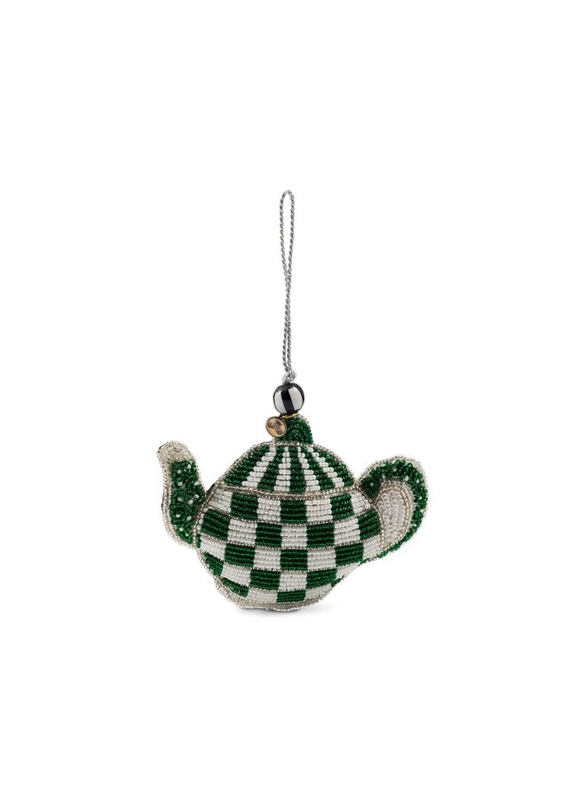 Emerald Check Teapot Beaded Ornament