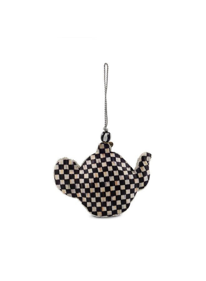 Emerald Check Teapot Beaded Ornament