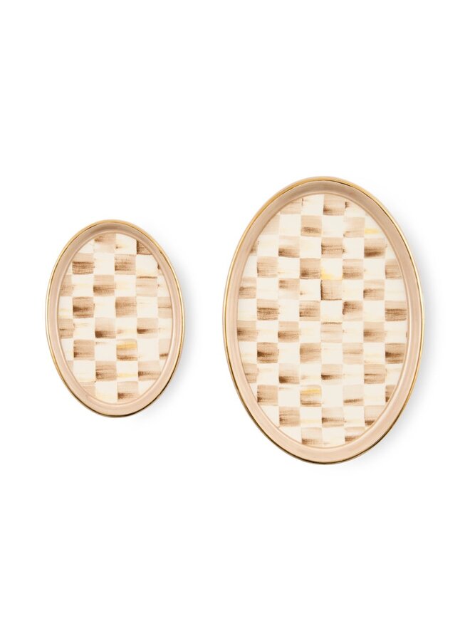 Mocha Check Oval Trinket Dishes, Set of 2