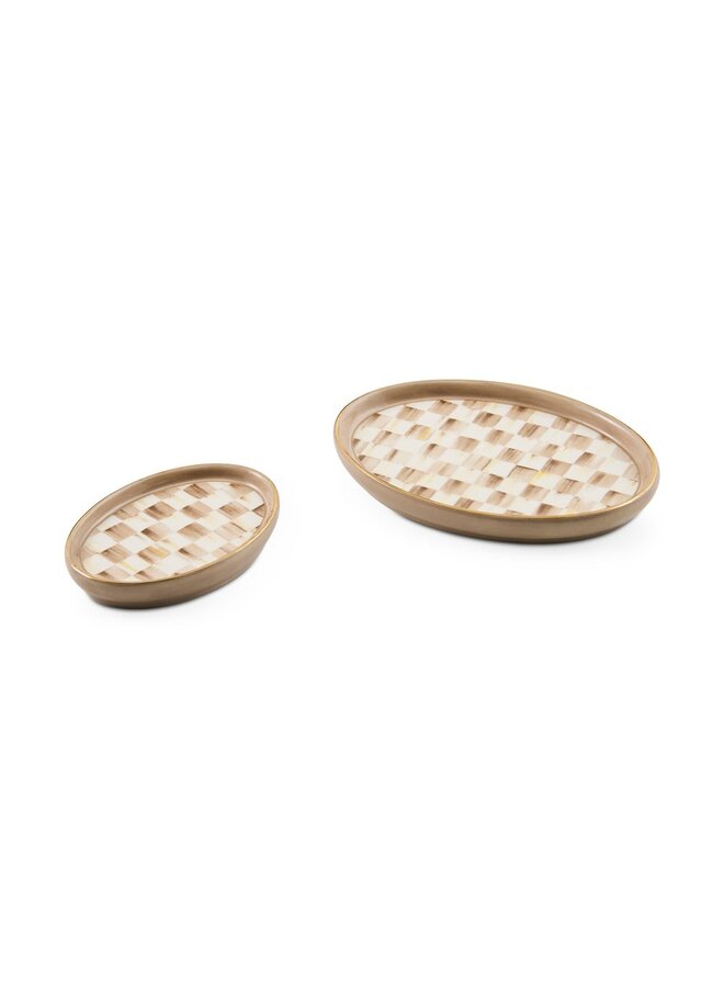 Mocha Check Oval Trinket Dishes, Set of 2