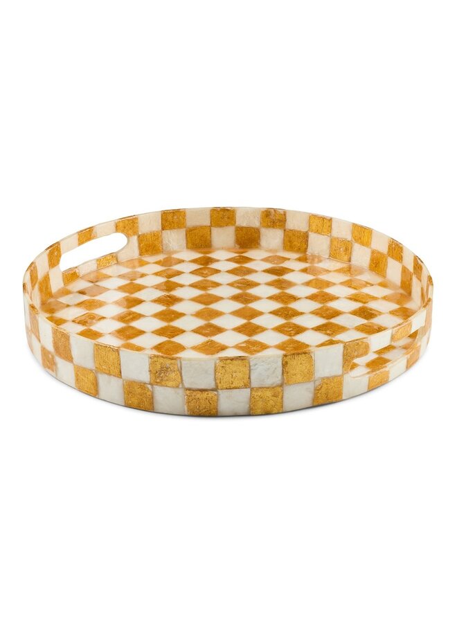 Gold Check Capiz Round Tray