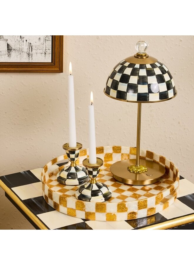Gold Check Capiz Round Tray