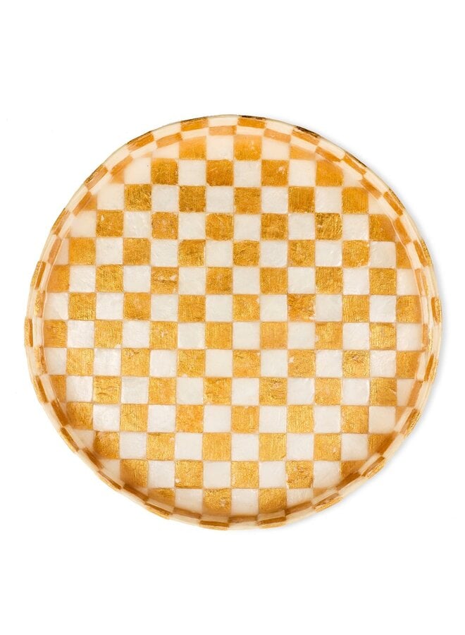 Gold Check Capiz Round Tray