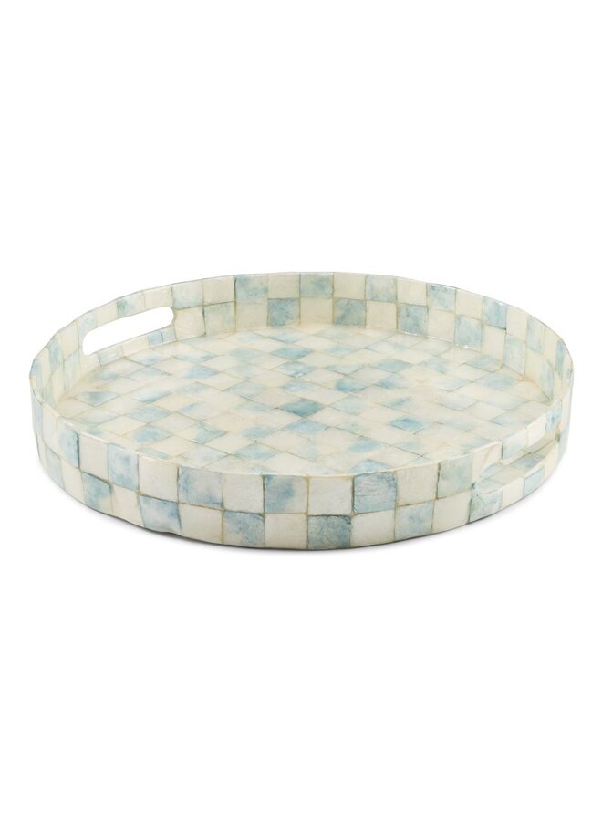 Sky Check Capiz Round Tray