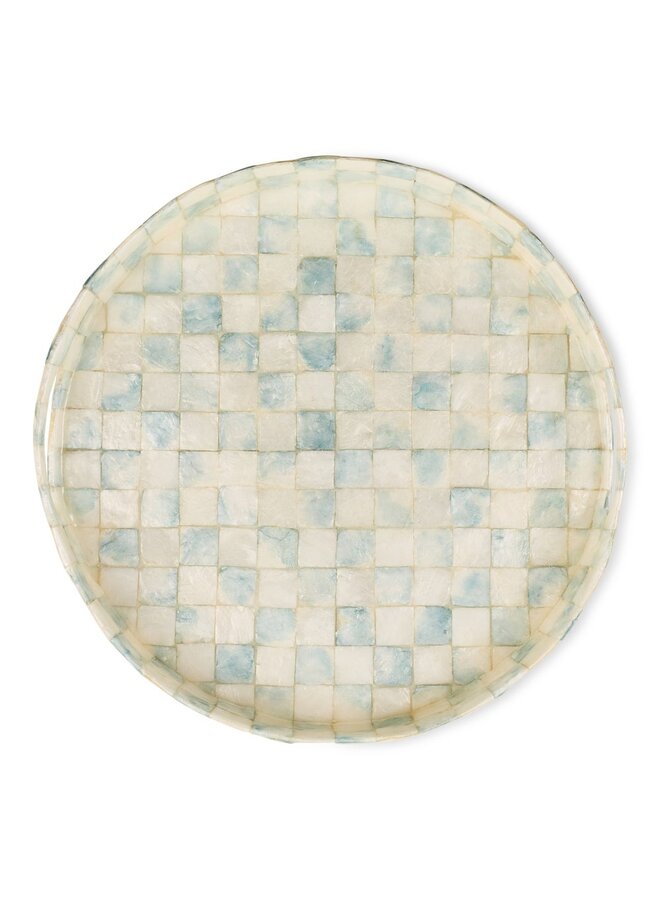 Sky Check Capiz Round Tray