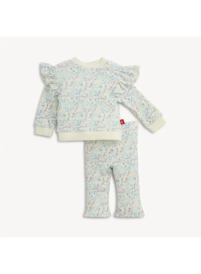 WAFFLE WHITE FLORAL GIRLS LS 2 PC SET