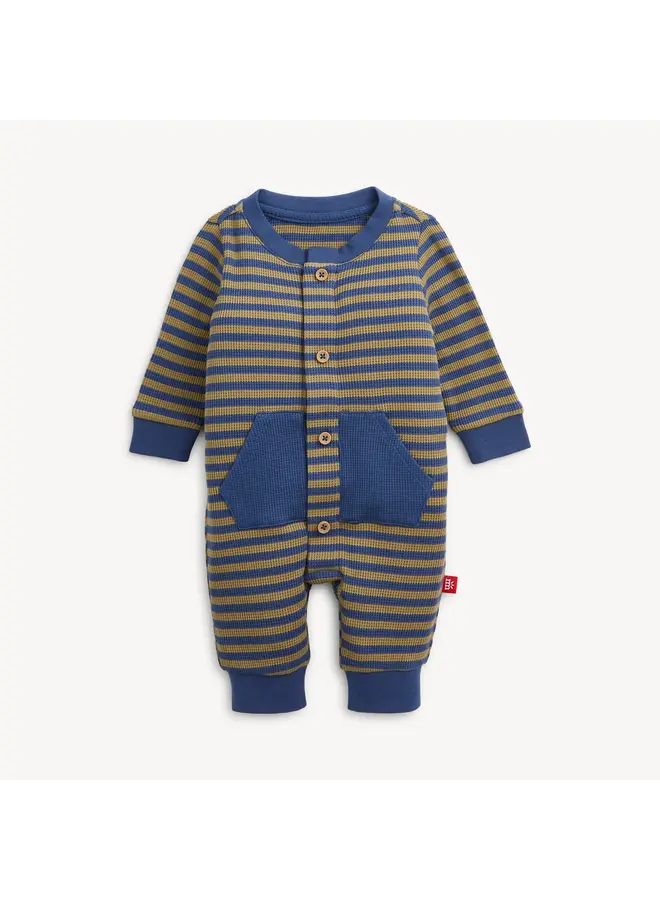 WAFFLE GREEN STRIPE BOYS ROMPER