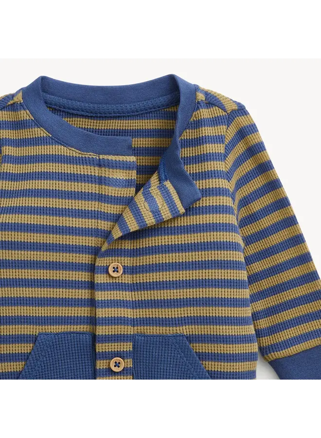 WAFFLE GREEN STRIPE BOYS ROMPER