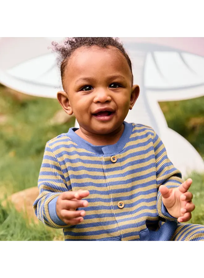 WAFFLE GREEN STRIPE BOYS ROMPER
