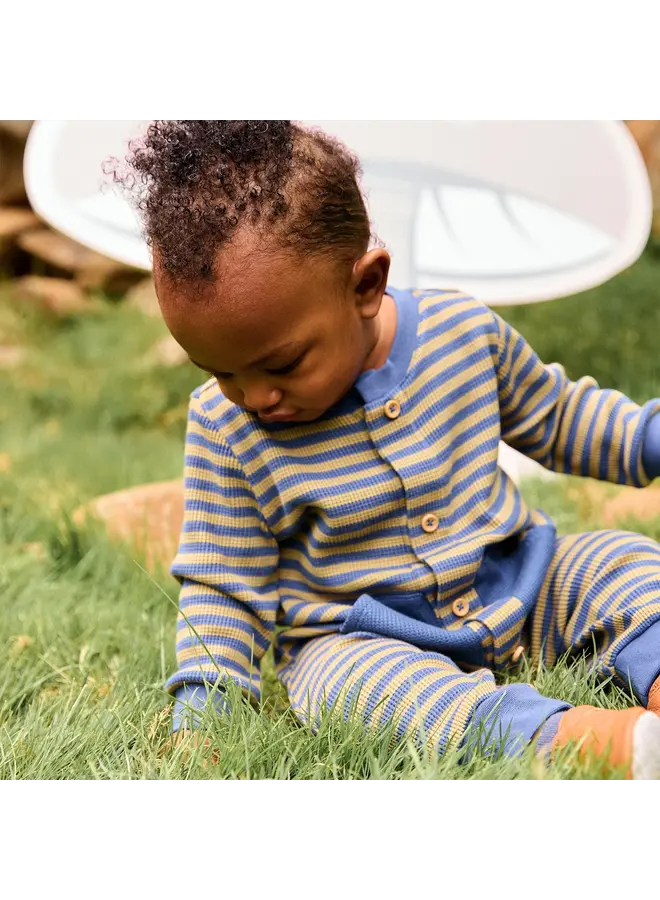 WAFFLE GREEN STRIPE BOYS ROMPER