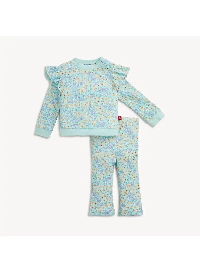 WAFFLE GREEN FLORAL GIRLS LS 2 PC SET