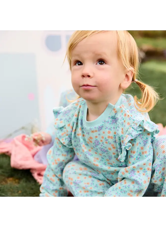 WAFFLE GREEN FLORAL GIRLS LS 2 PC SET