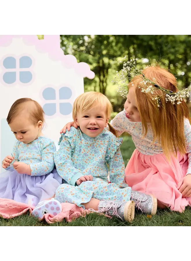 WAFFLE GREEN FLORAL GIRLS LS 2 PC SET