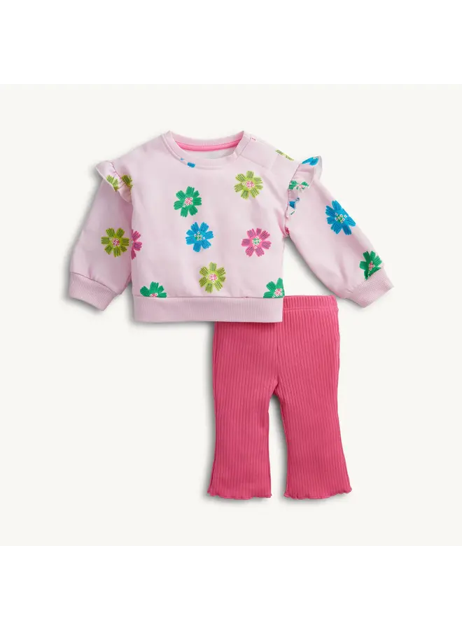 PINK FLORAL FRENCH TERRY L/S SWEATER/PANT SET