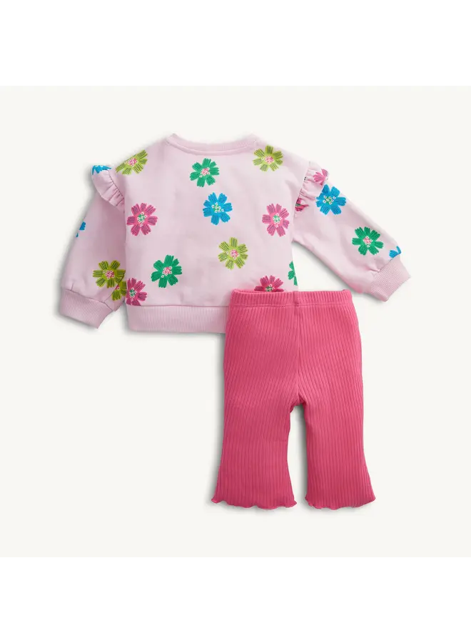 PINK FLORAL FRENCH TERRY L/S SWEATER/PANT SET