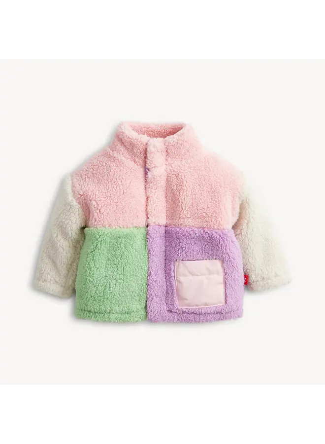 PINK COLORBLOCK SHERPA GIRLS JACKET