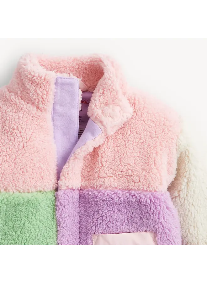 PINK COLORBLOCK SHERPA GIRLS JACKET