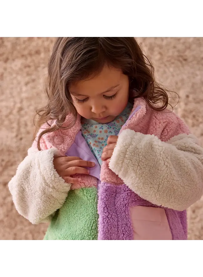 PINK COLORBLOCK SHERPA GIRLS JACKET