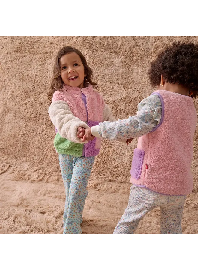 PINK COLORBLOCK SHERPA GIRLS JACKET