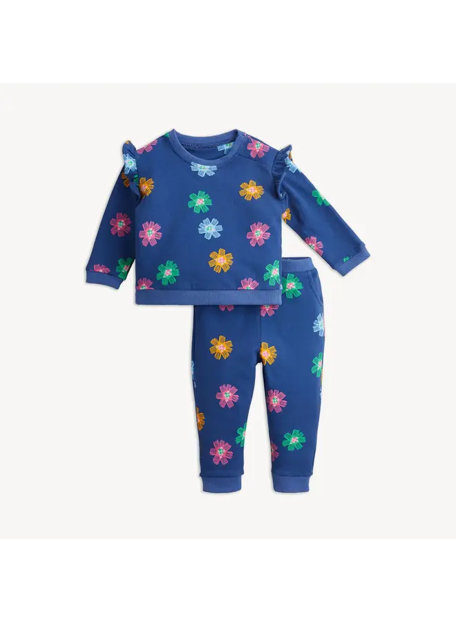 NAVY FLORAL FRENCH TERRY GIRLS TOP/PANT SET