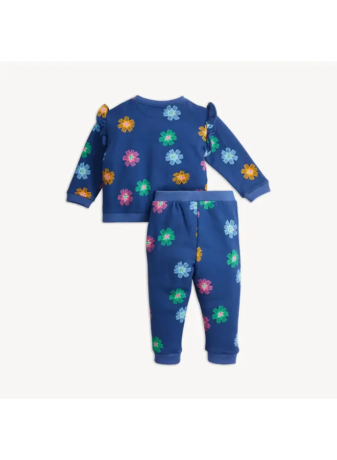 NAVY FLORAL FRENCH TERRY GIRLS TOP/PANT SET