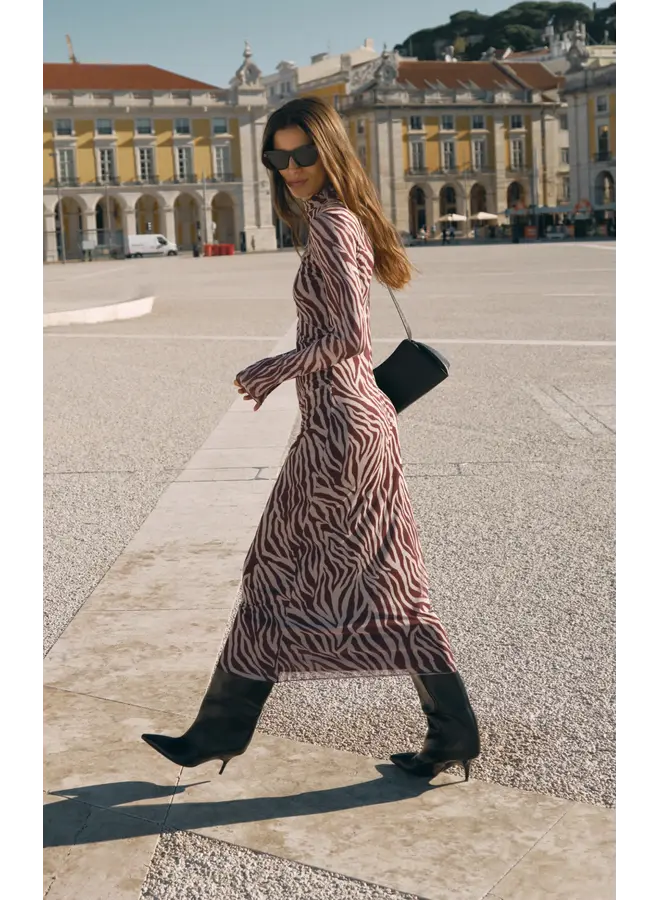 Sevilla Zebra Mesh Midi Dress - Velvet Rouge