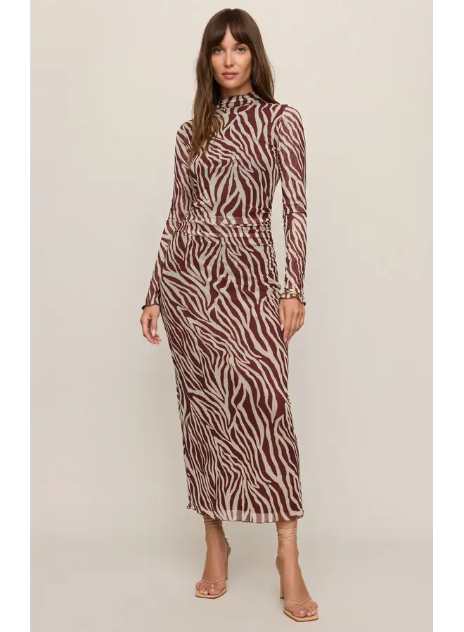 Sevilla Zebra Mesh Midi Dress - Velvet Rouge