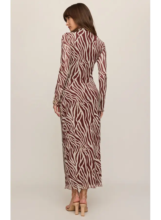 Sevilla Zebra Mesh Midi Dress - Velvet Rouge
