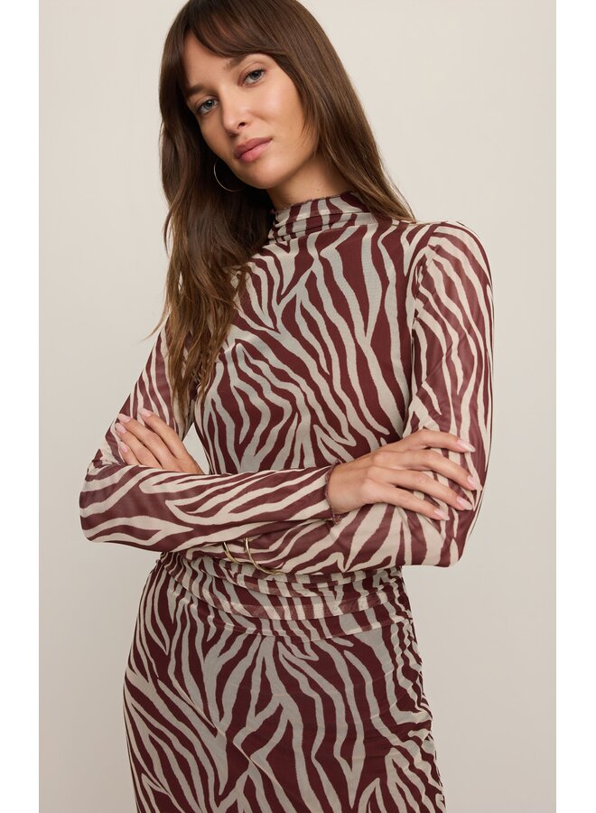 Sevilla Zebra Mesh Midi Dress - Velvet Rouge