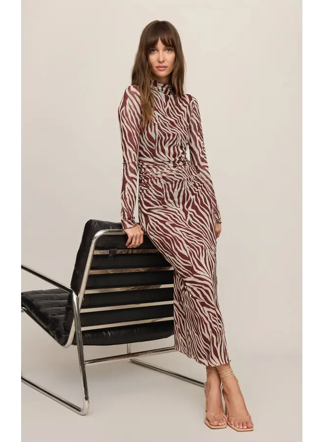 Sevilla Zebra Mesh Midi Dress - Velvet Rouge