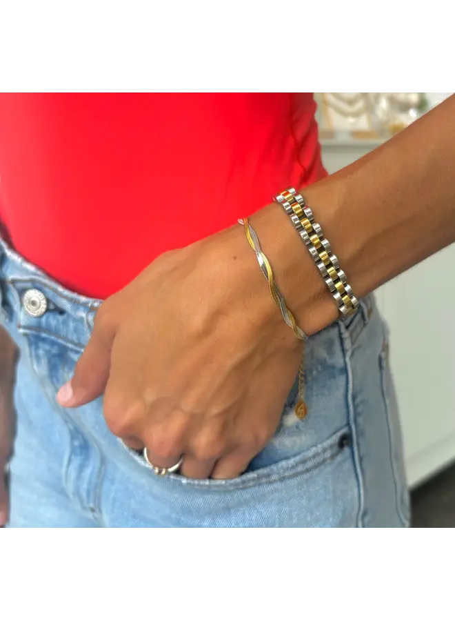 Mixed Metal Herringbone Bracelet