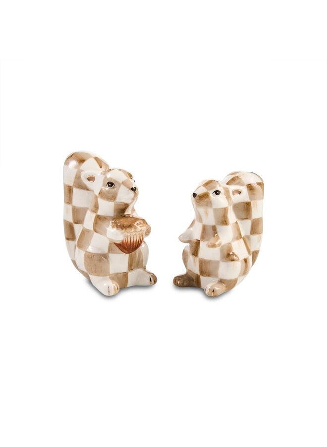 Mocha Check Squirrel Salt & Pepper Set
