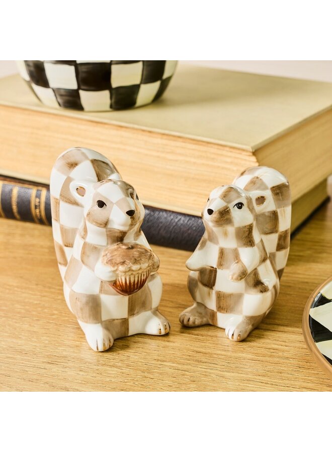 Mocha Check Squirrel Salt & Pepper Set