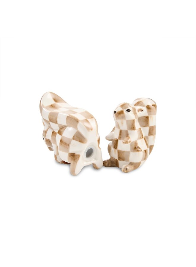 Mocha Check Squirrel Salt & Pepper Set