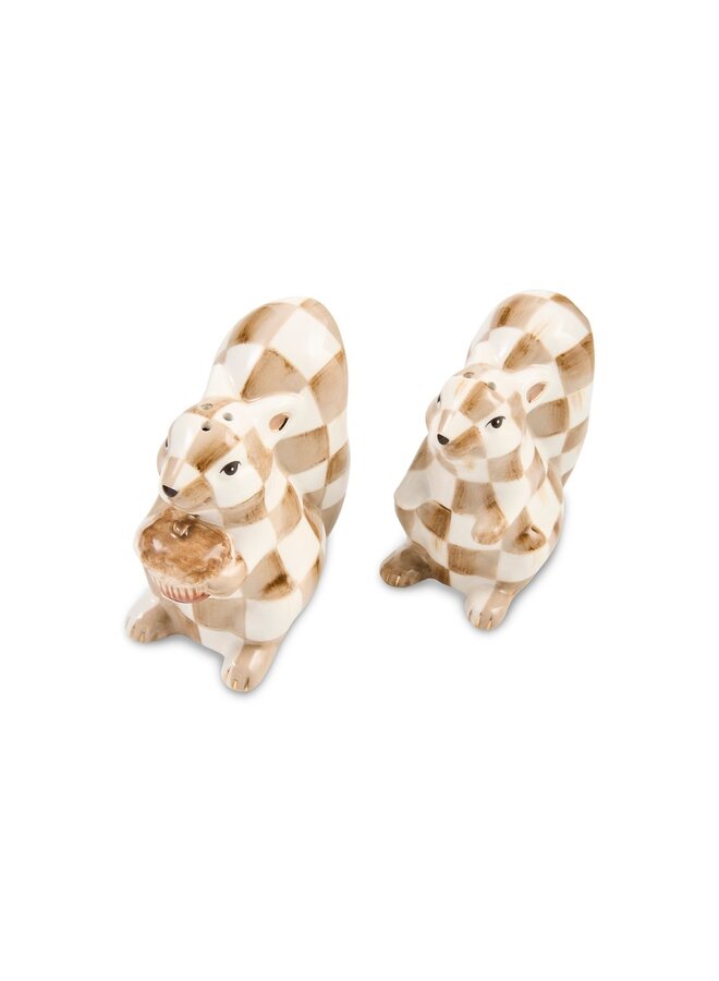 Mocha Check Squirrel Salt & Pepper Set